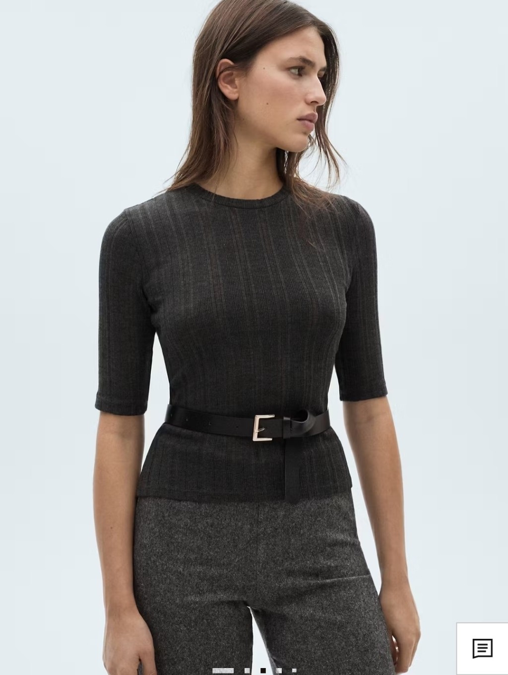 Nwt Mango Ribbed Short-Sleeve Knit Top - Dark Gray